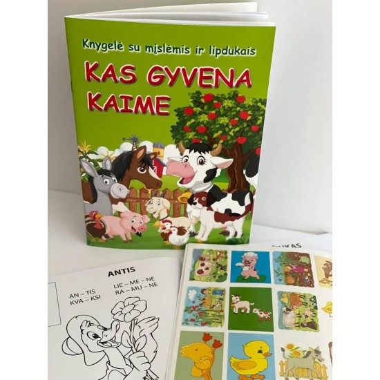 Kas gyvena kaime. Knygelė su mįslėmis ir lipdukais.