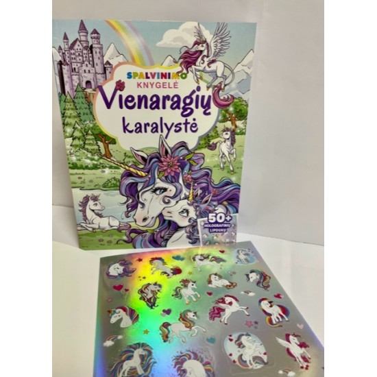 Spalvinimo knygelė. Vienaragių karalystė. Per 50 holografinių lipdukų Spalvinimo knygelė. Vienaragių karalystė. Per 50 holografinių lipdukų